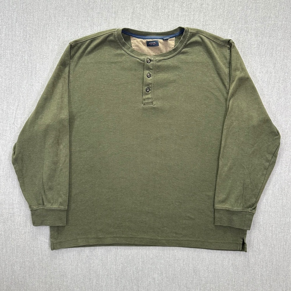 ARROW‎ Henley T Shirt Men's XL Olive Green Long Sleeve Casual Outdoor